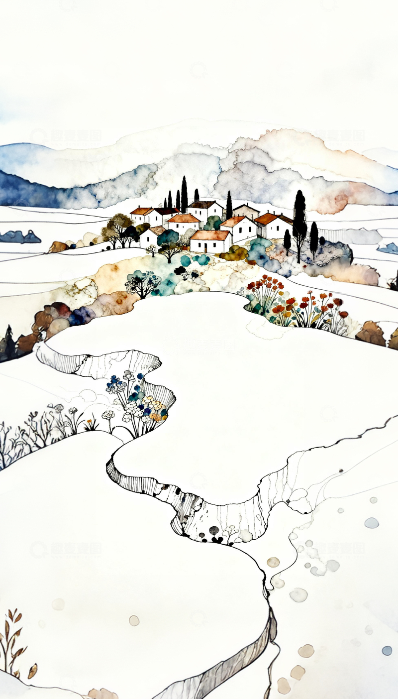 高清大图下载【趣麦麦图】水彩乡村抽象画3