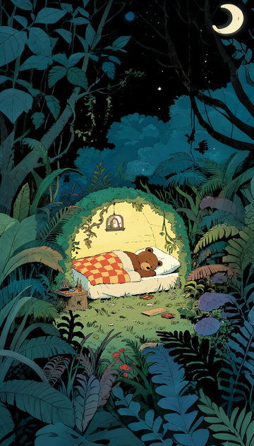 森林夜晚棕熊睡觉1