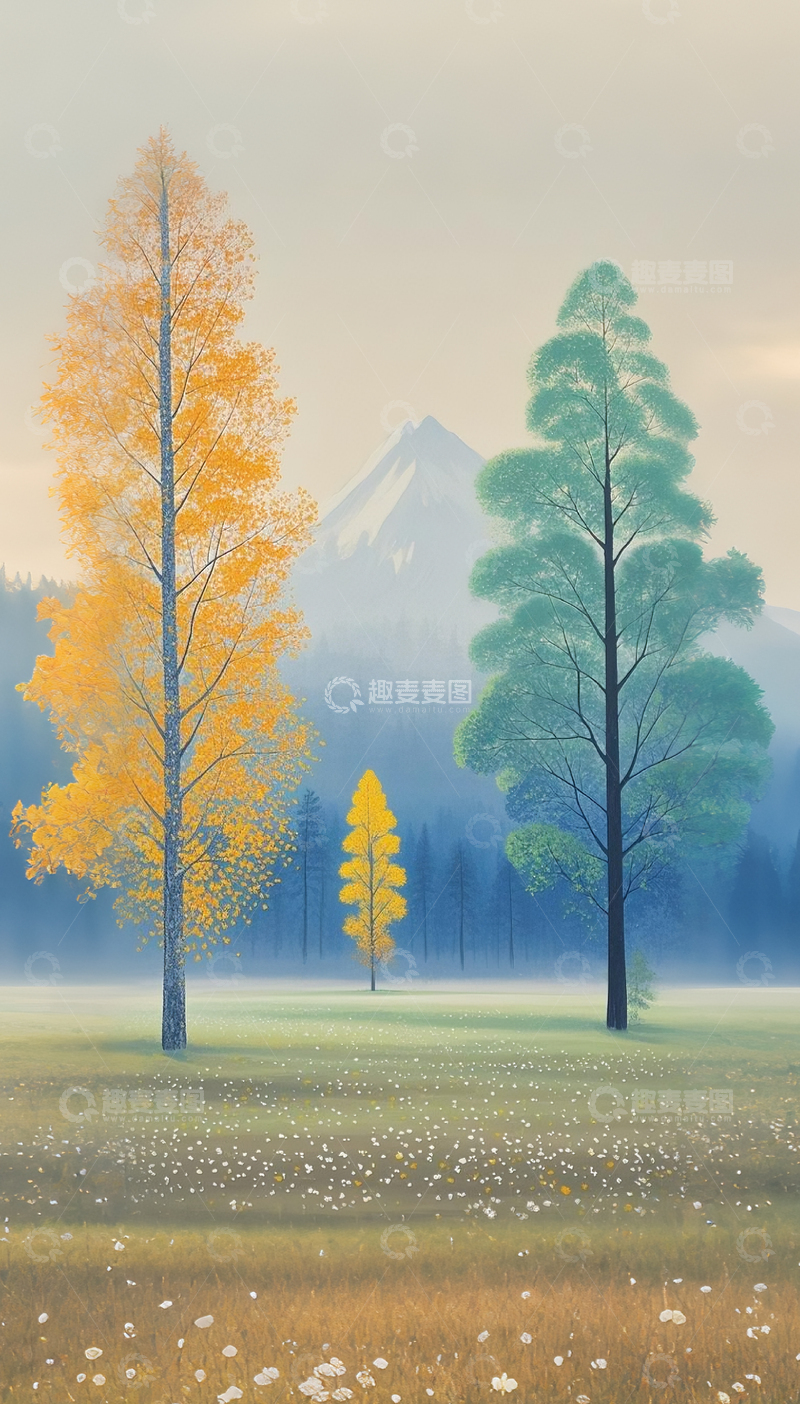 高清大图下载【趣麦麦图】树木植物插画1