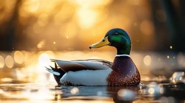 湖泊里游泳的绿头鸭子