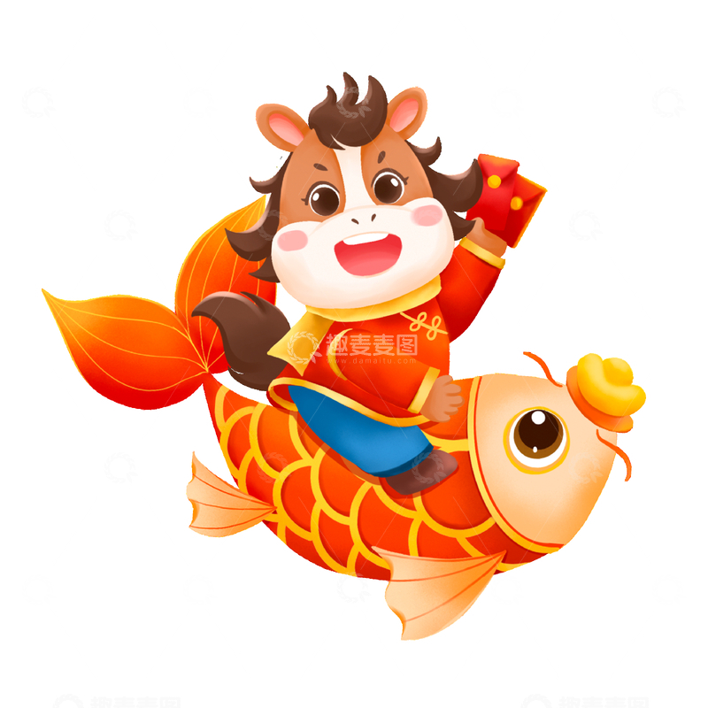 源文件下载【趣麦麦图】-马年可爱卡通锦鲤卡通马形象