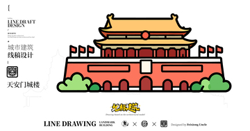 北京城楼城市地标矢量建筑线描海报