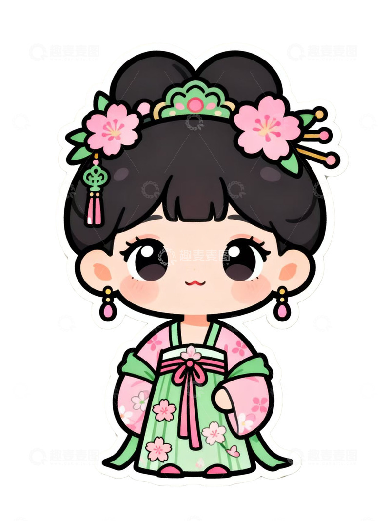 高清大图下载【趣麦麦图】古风Q版大唐美人樱花插画元素3
