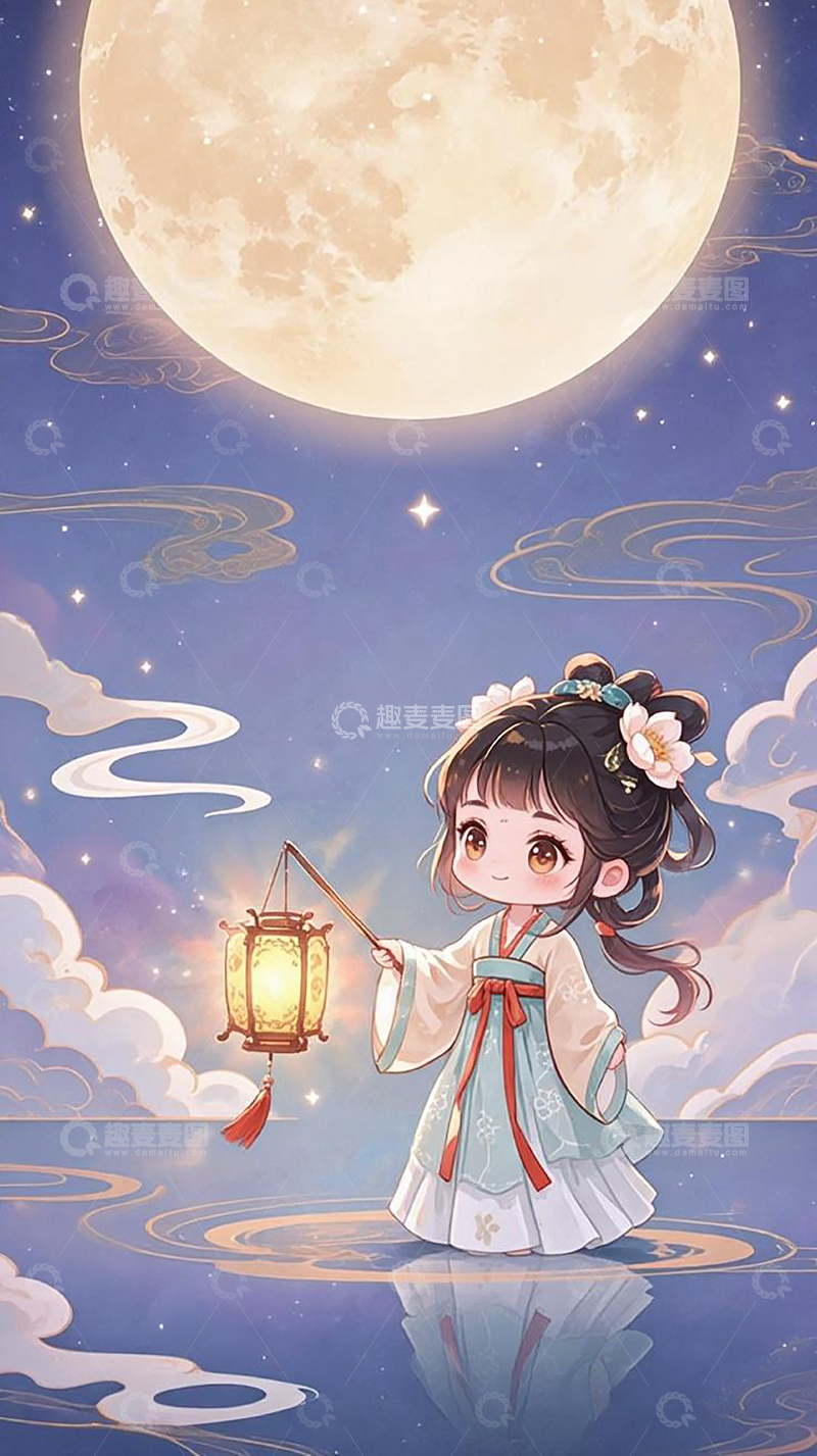 高清大图下载【趣麦麦图】中秋汉服古风娃娃海报壁纸