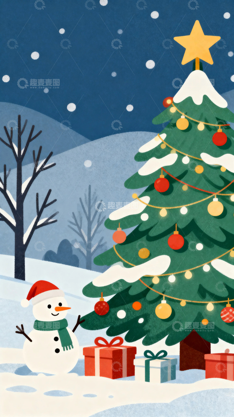 高清大图下载【趣麦麦图】圣诞节彩绘背景17