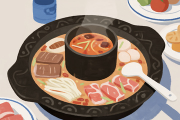 美味鸳鸯火锅插画展示图
