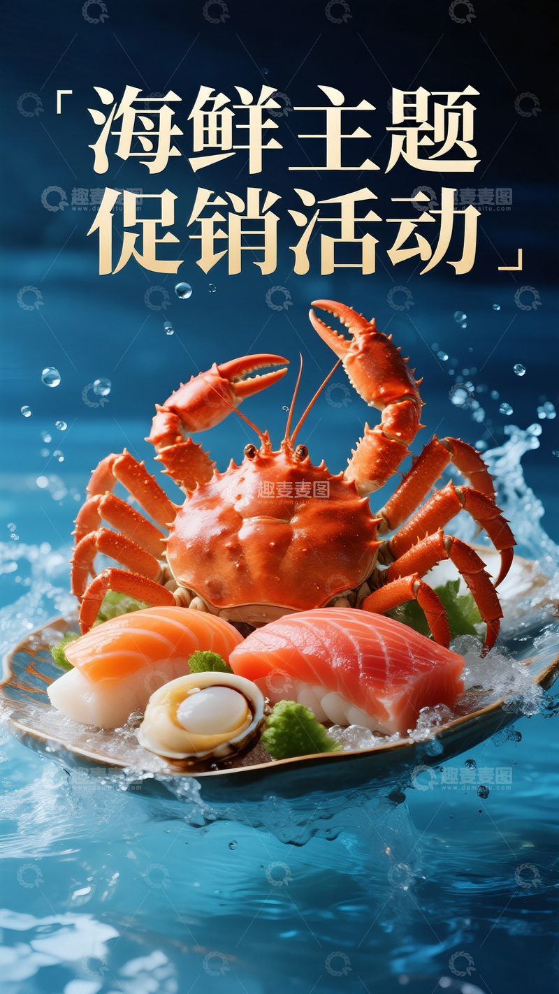 高清大图下载【趣麦麦图】海鲜主题促销活动宣传海报