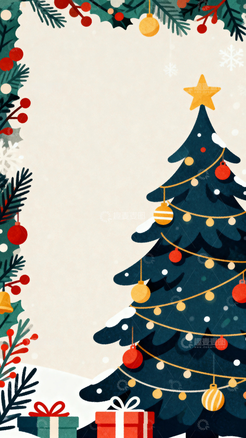 高清大图下载【趣麦麦图】圣诞节彩绘背景13