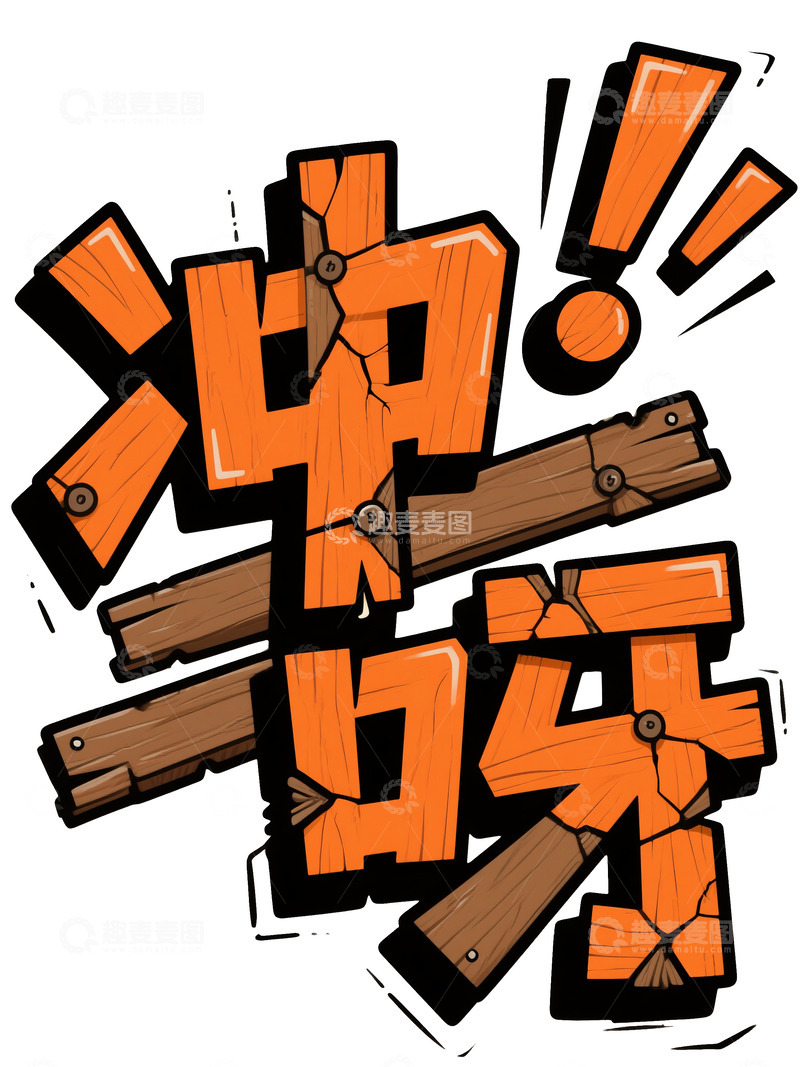 高清大图下载【趣麦麦图】活泼木质 &ldquo;冲呀&rdquo; 艺术字体