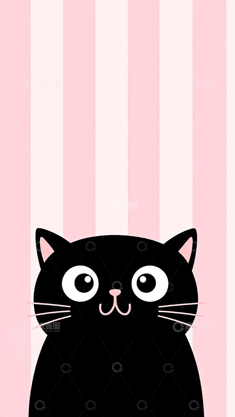 高清大图下载【趣麦麦图】黑色小猫粉色条纹壁纸