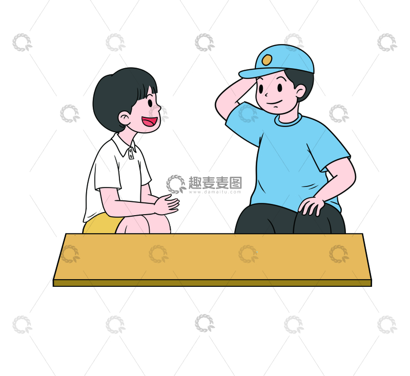 源文件下载【趣麦麦图】男孩桌边互动聊天场景儿童素养图