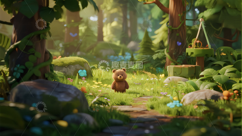 高清大图下载【趣麦麦图】森林中小熊的奇幻场景