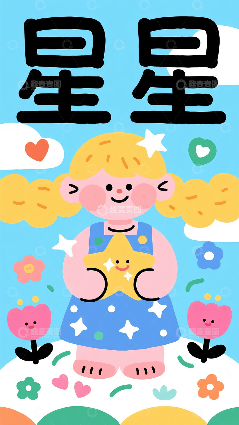 高清大图下载【趣麦麦图】&ldquo;星星&rdquo; 主题女孩插画