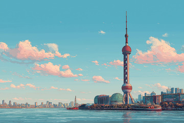 日落时的东方明珠