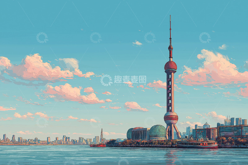 高清大图下载【趣麦麦图】日落时的东方明珠