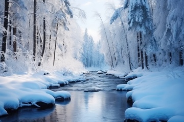 冬季河流雪地树木自然风景