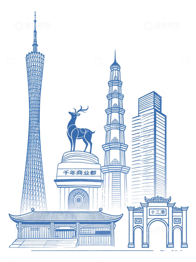 高清大图下载【趣麦麦图】建筑地标插画17