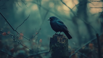 站在木桩上的一只乌鸦