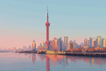 夕阳下的东方明珠