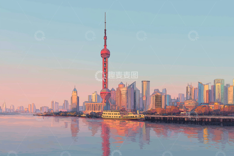 高清大图下载【趣麦麦图】夕阳下的东方明珠