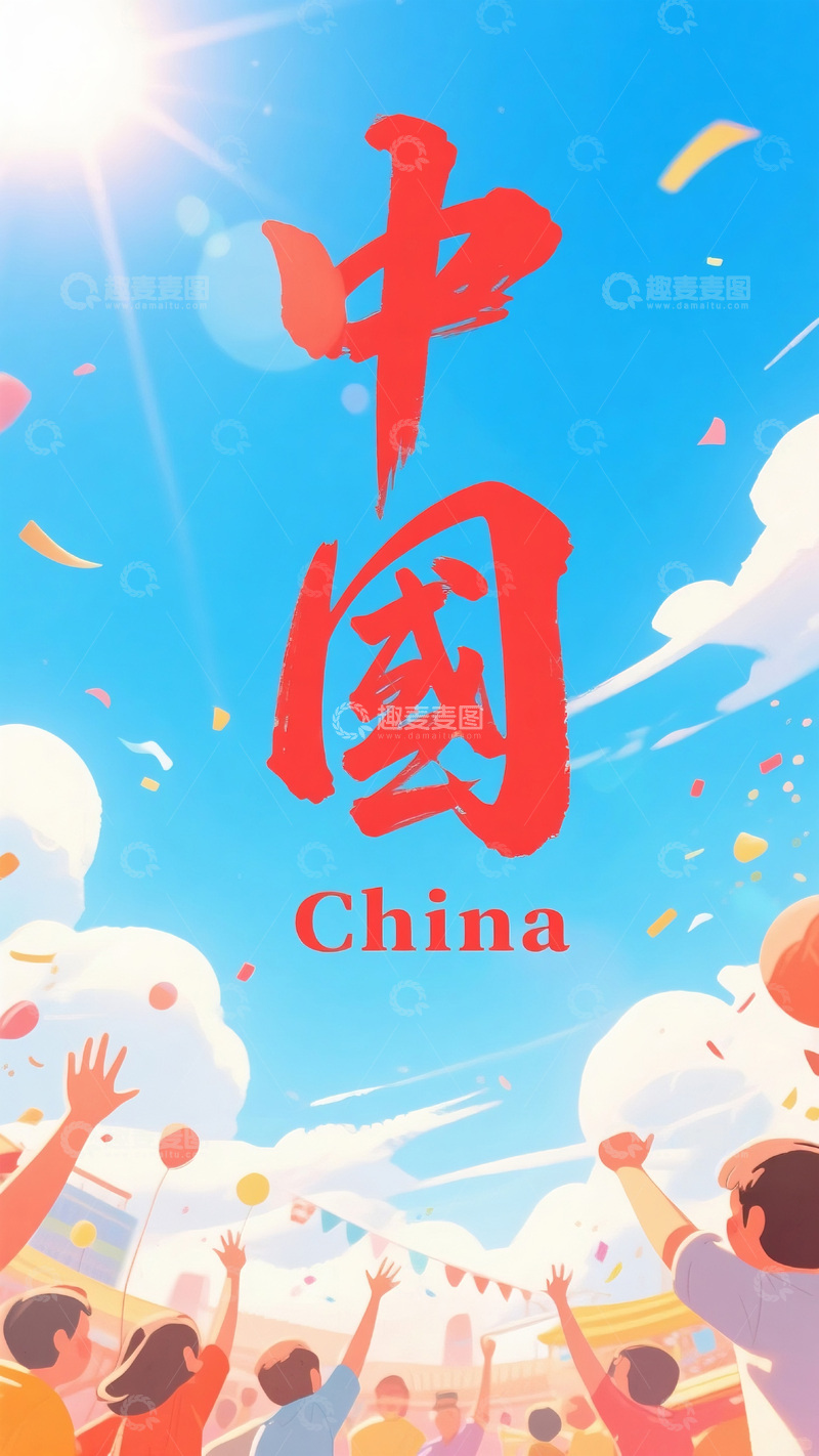 高清大图下载【趣麦麦图】国庆庆祝场景插画