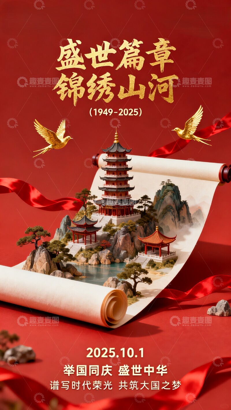 高清大图下载【趣麦麦图】举国同庆盛世中华商业海报设计