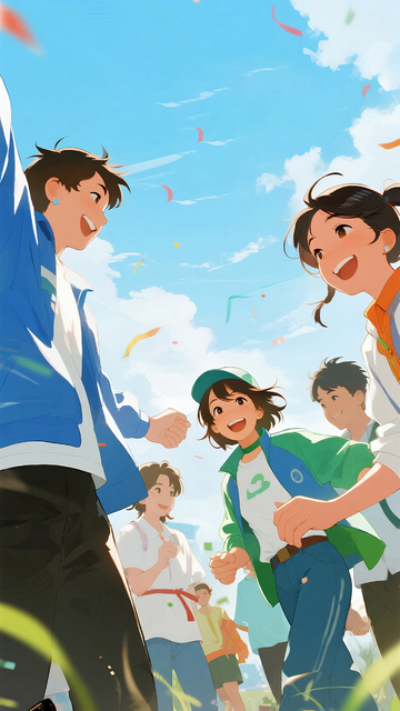 国庆节简洁明快的青春气息插画