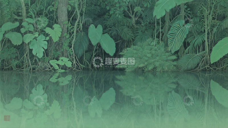 高清大图下载【趣麦麦图】森林湖边插画背景2