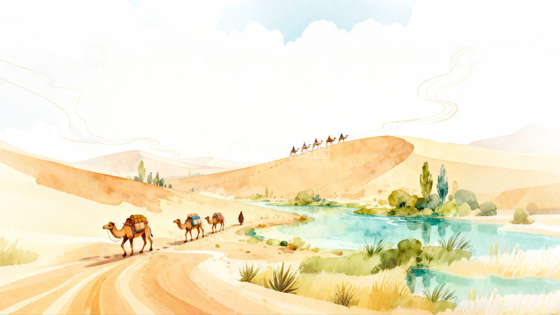 高清大图下载【趣麦麦图】沙漠绿洲骆驼队伍1