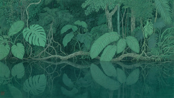 森林湖边插画背景4