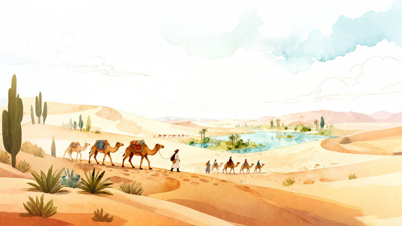 高清大图下载【趣麦麦图】沙漠绿洲骆驼队伍2
