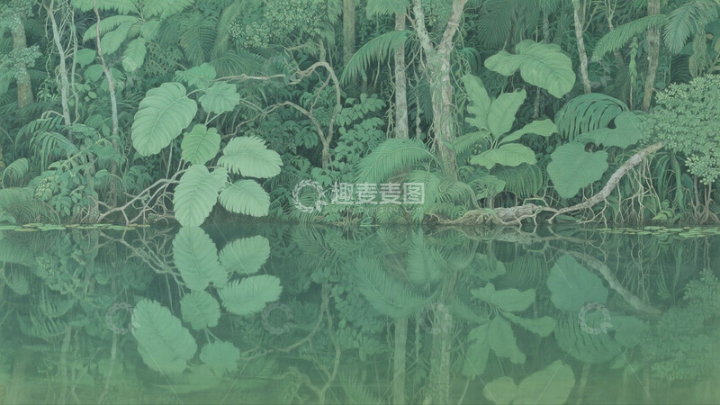 高清大图下载【趣麦麦图】森林湖边插画背景3