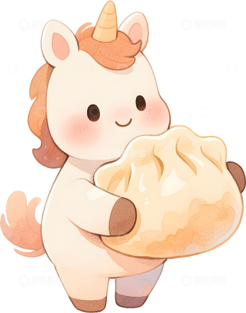 卡通小马抱着饺子