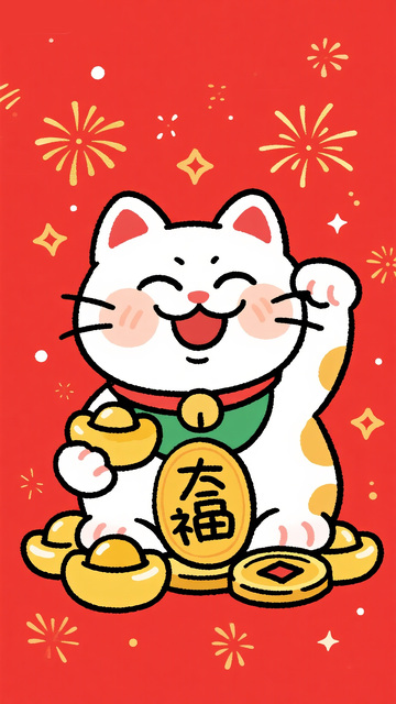 “大福” 招财猫迎福图