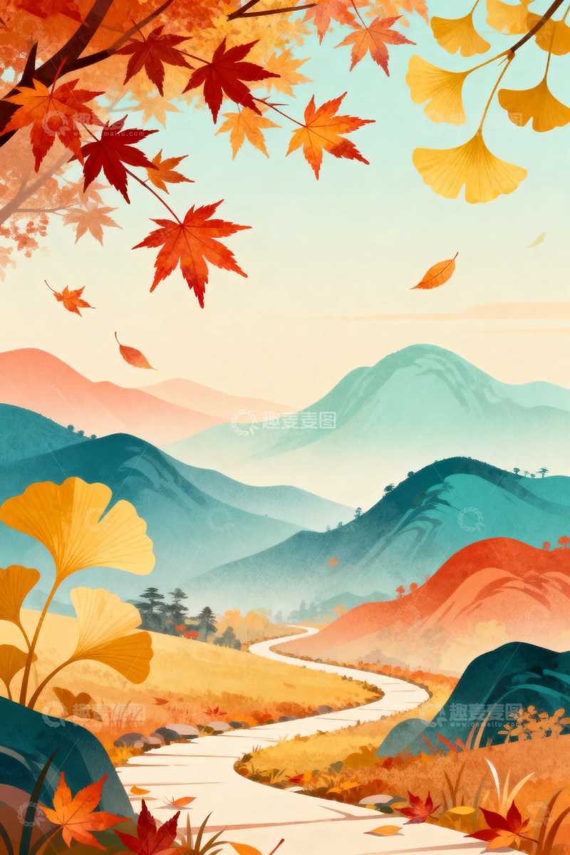 高清大图下载【趣麦麦图】秋分秋天国风背景09