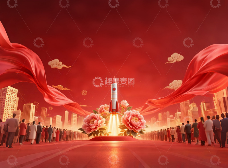 高清大图下载【趣麦麦图】国庆节红金大气背景5