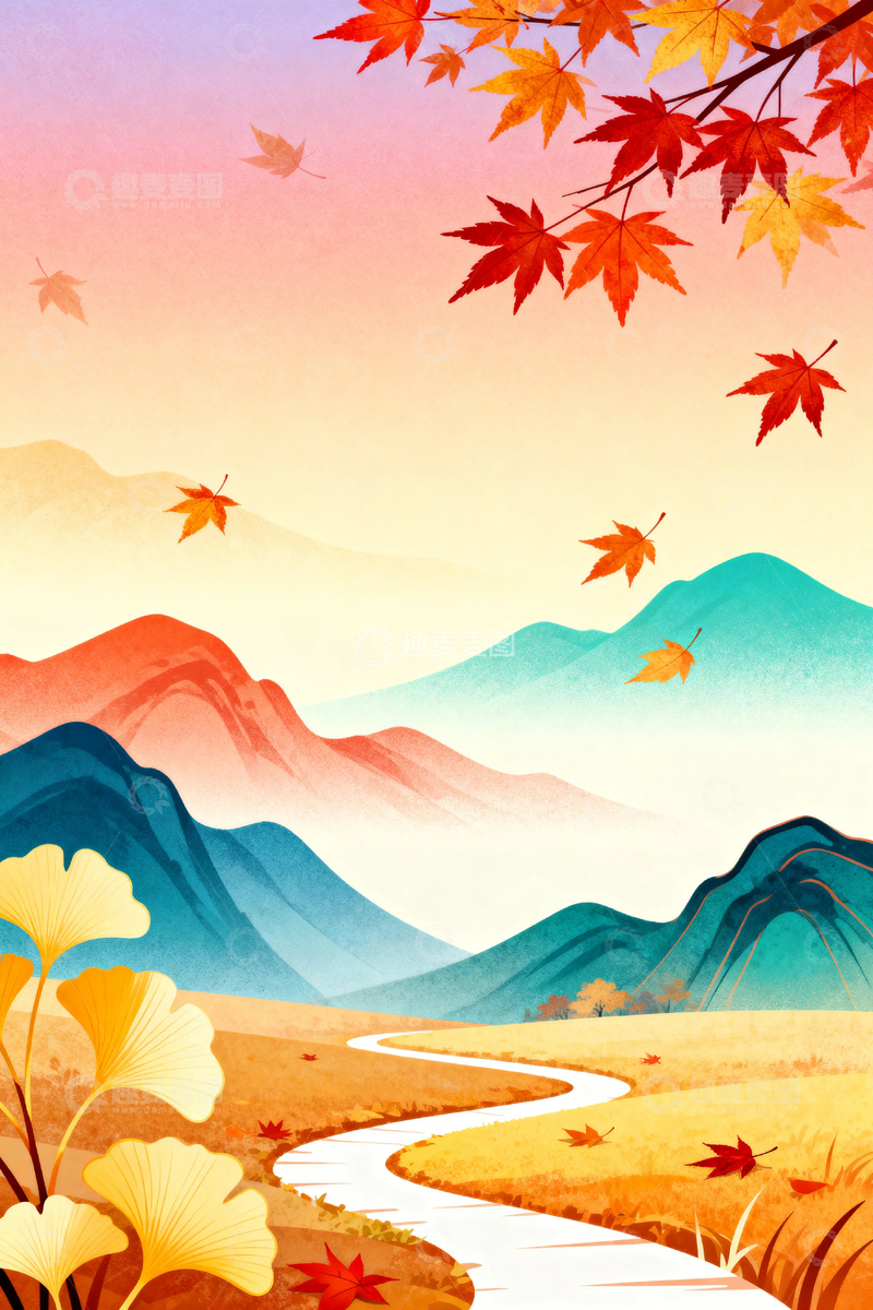 高清大图下载【趣麦麦图】秋分秋天国风背景05