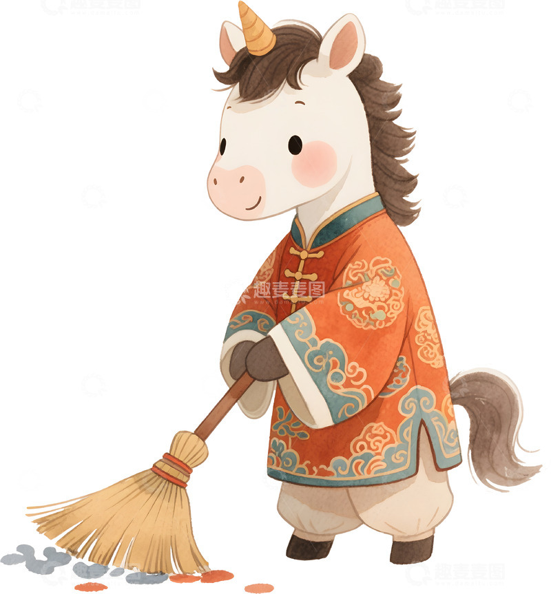 卡通新年年俗马年插画