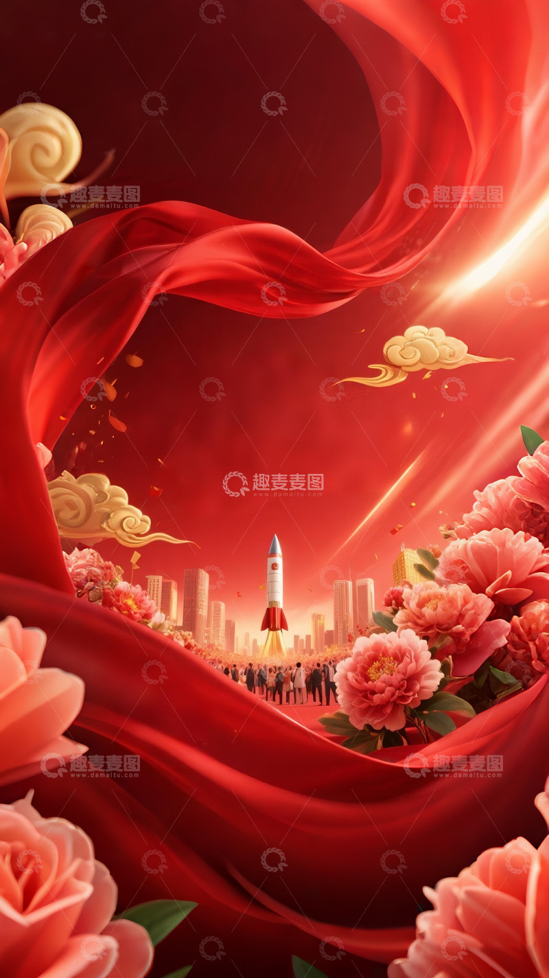 高清大图下载【趣麦麦图】国庆节红金大气背景2