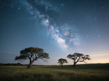 星空下的孤树与草原