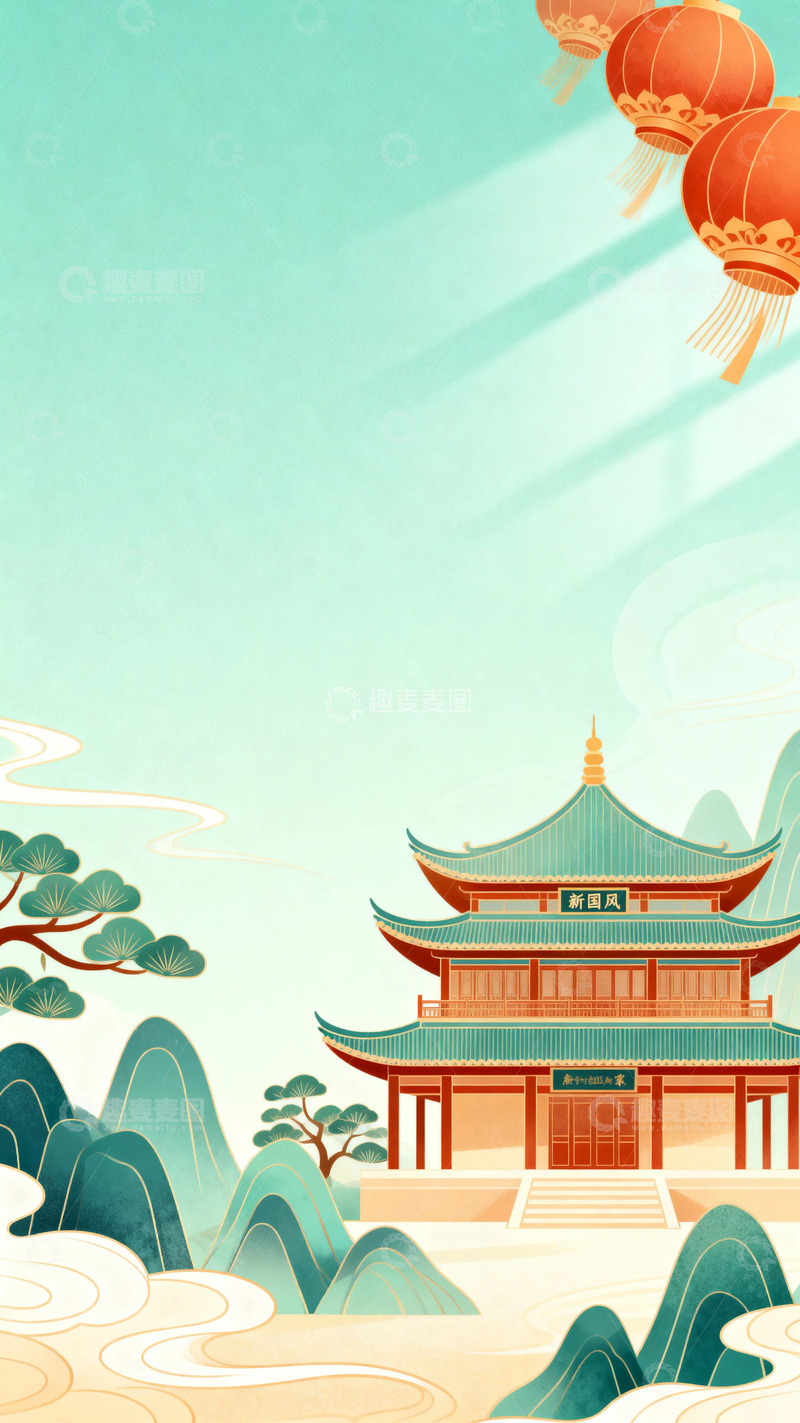 高清大图下载【趣麦麦图】国潮节日背景4