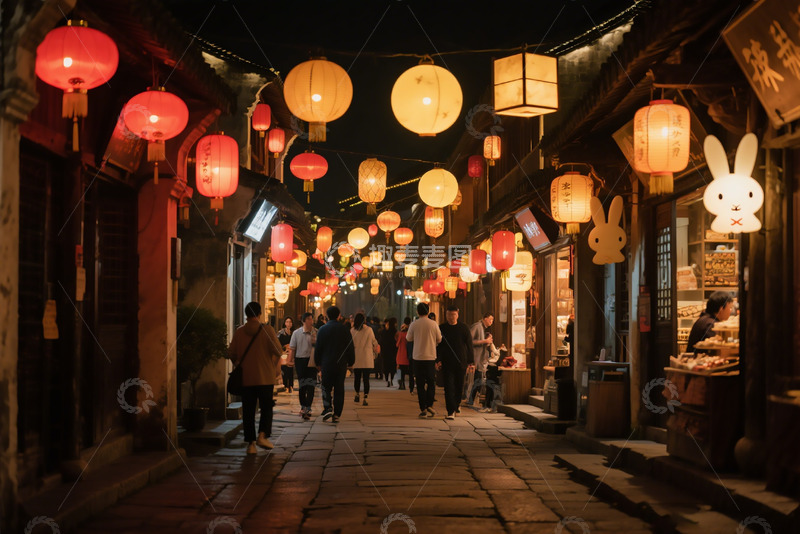 高清大图下载【趣麦麦图】城镇夜市节日风光