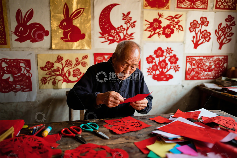 高清大图下载【趣麦麦图】手艺人正在裁剪纸张