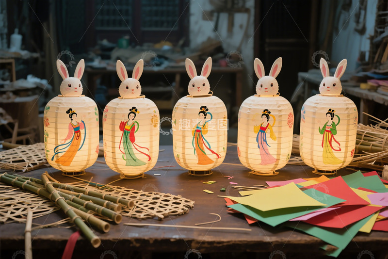 高清大图下载【趣麦麦图】中秋兔子花灯