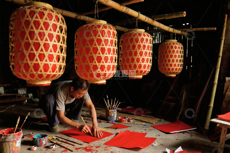 高清大图下载【趣麦麦图】手艺人制作灯笼