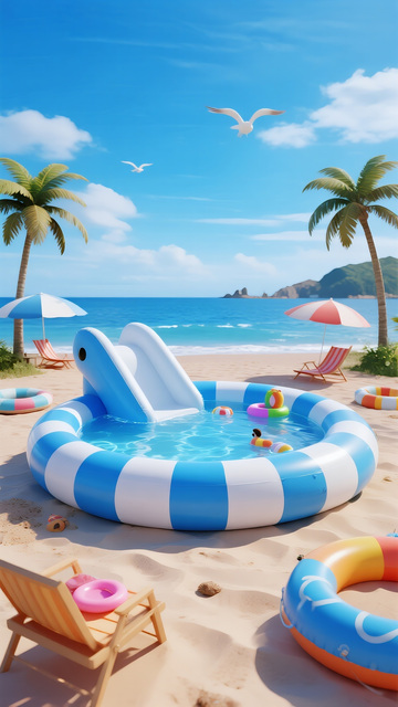 海滩充气泳池玩乐图