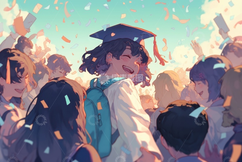 高清大图下载【趣麦麦图】卡通简约欢呼的毕业生
