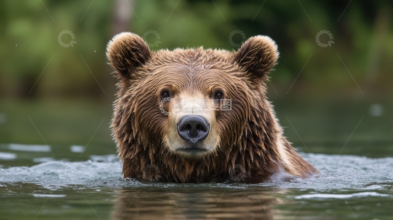 高清大图下载【趣麦麦图】河里洗澡的一头棕熊