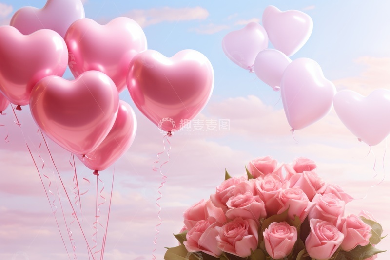 高清大图下载【趣麦麦图】一束鲜花和桃心形气球