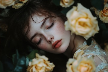 躺在花丛里的美少女